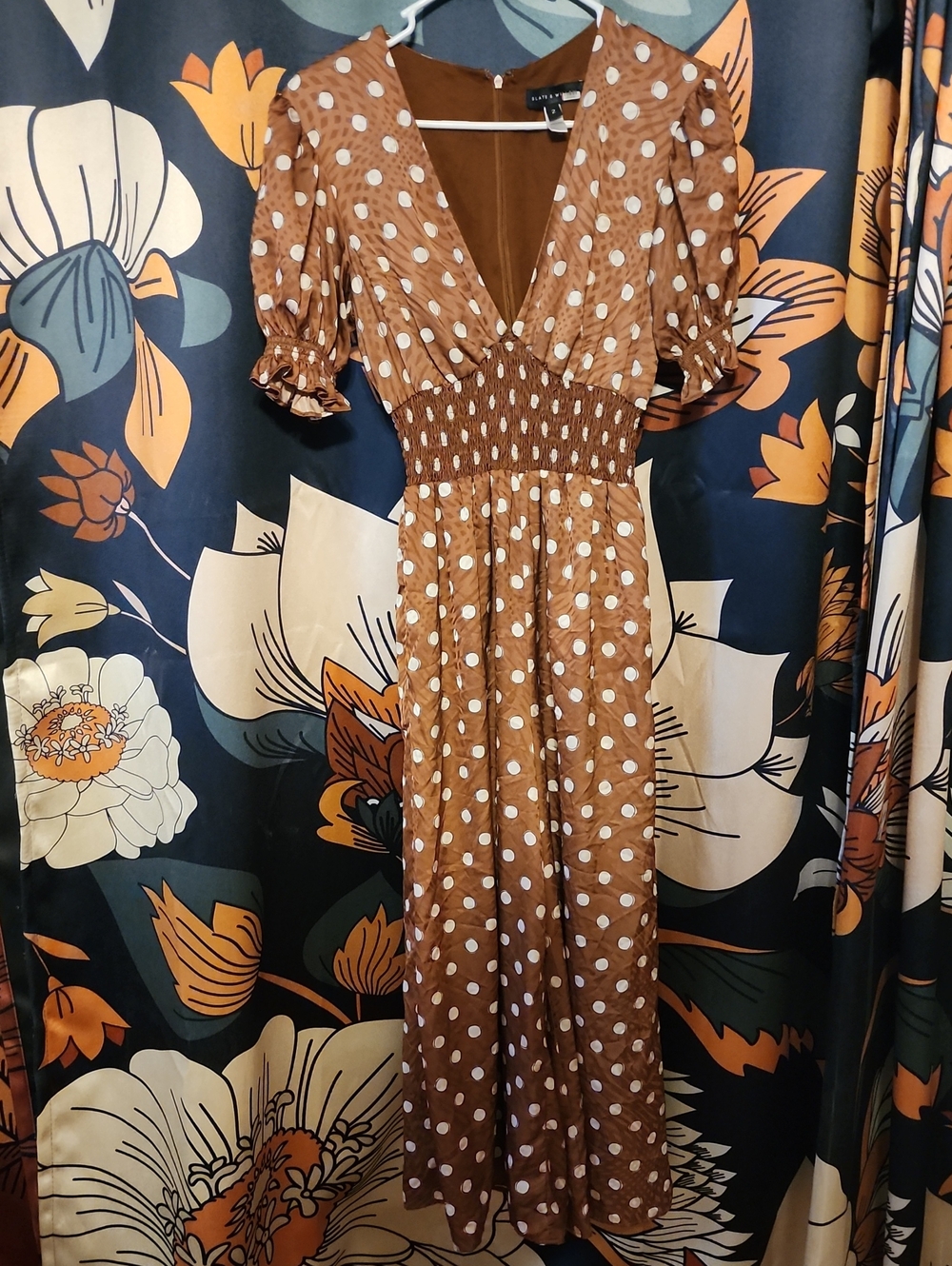 Slate & Willow Brown Polka Dot Smocked Waist Jumpsuit